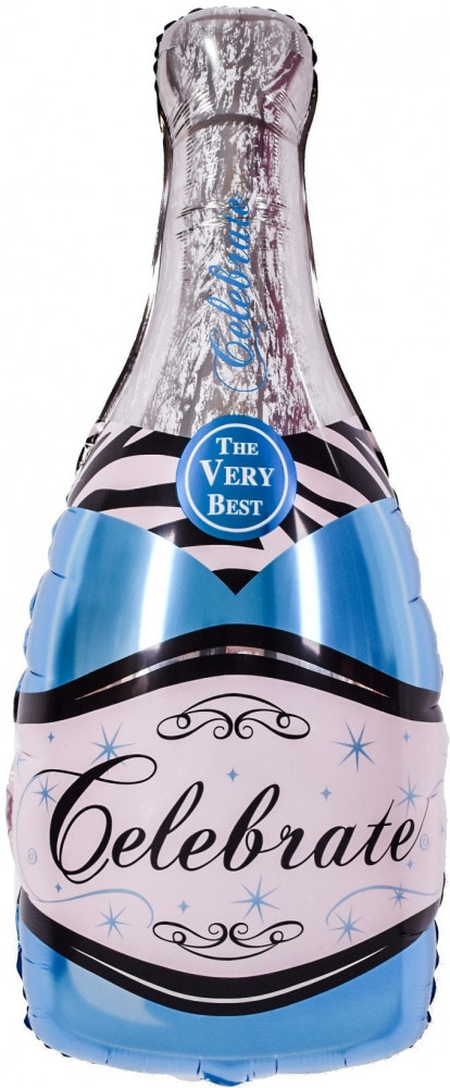 Шар ФИГУРА/14`` Бутылка, Шампанское вино, голубой 36 см  (компл.=5 шт) /К