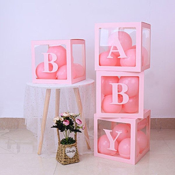 Набор коробок для воздушных шаров Baby, розовые грани, прозрачный, 30*30*30 см